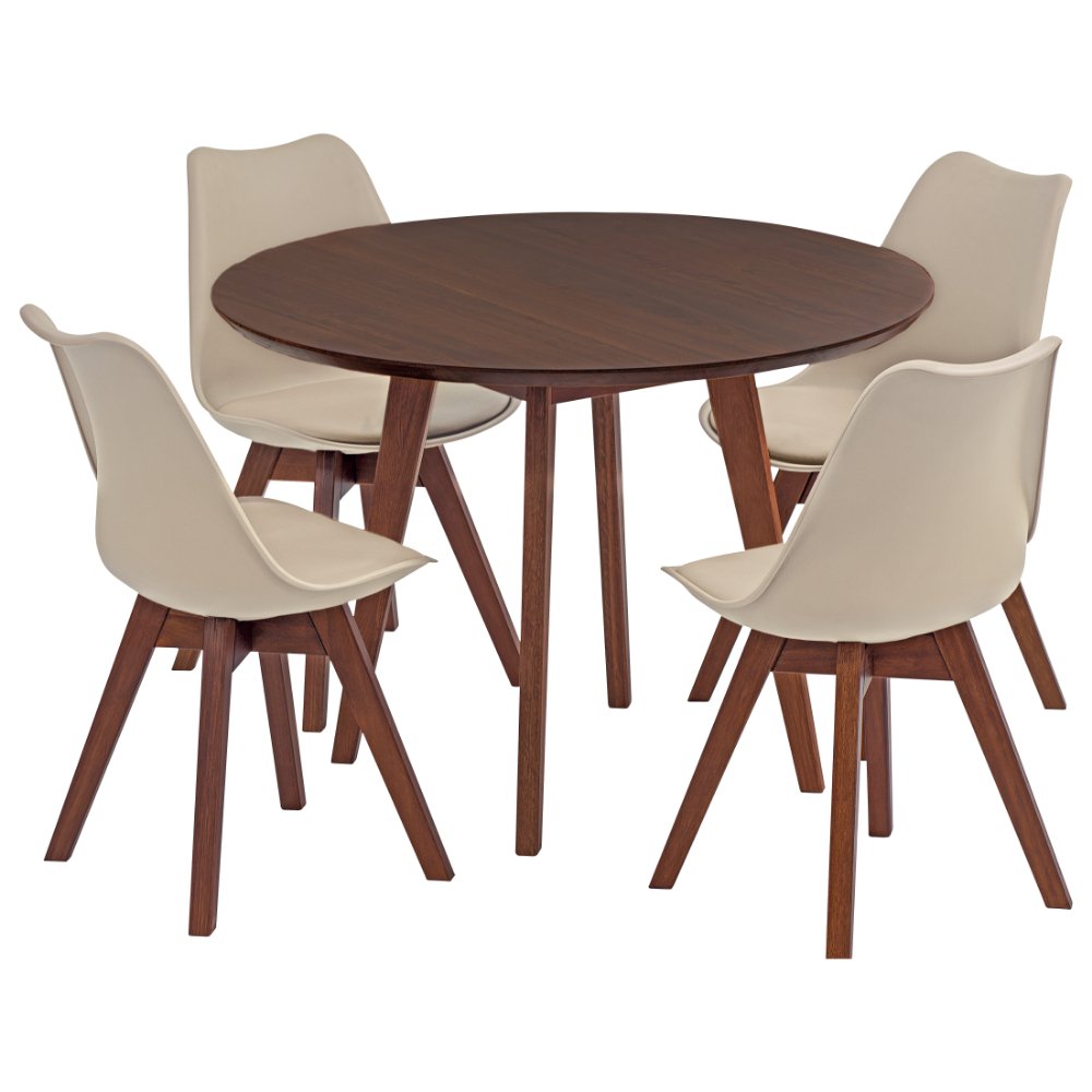 mesa redonda 4 cadeiras vertice nozes em madeira macica com cadeira leda madebal 2