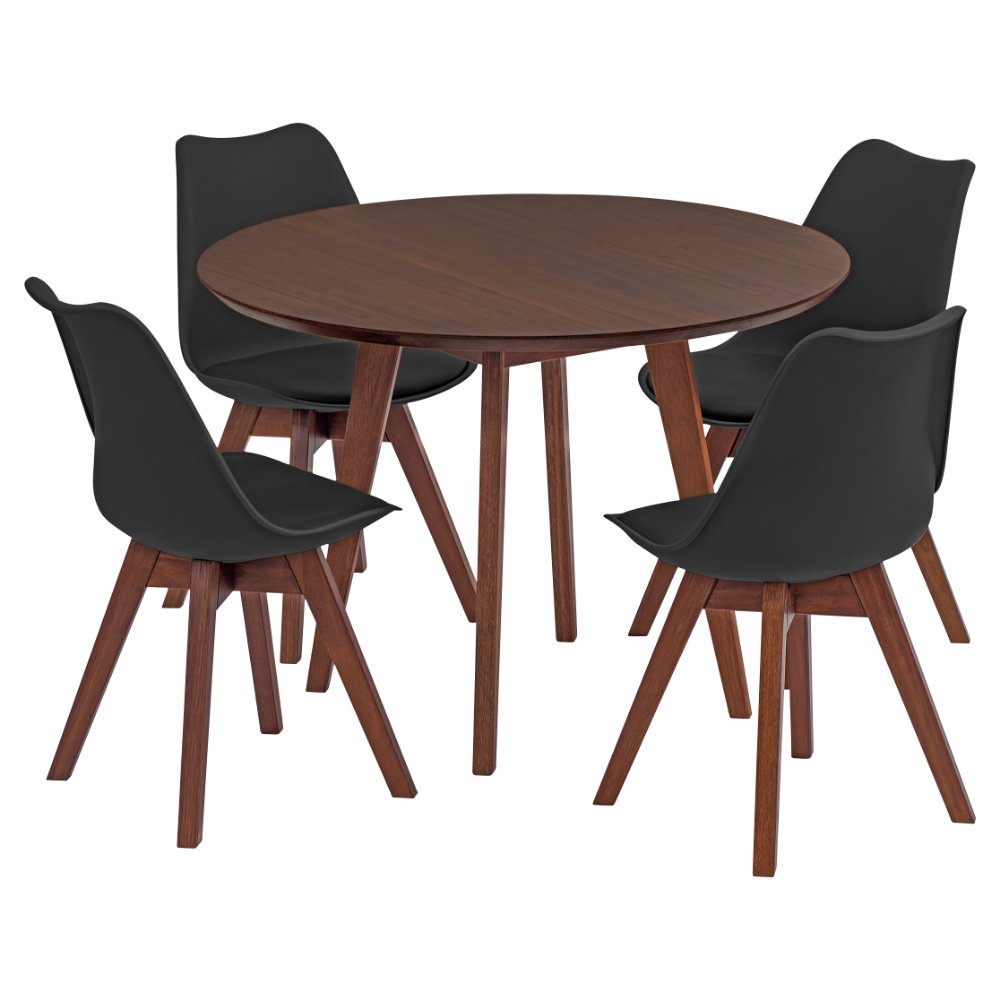 Conjunto Mesa de Jantar Redonda Vértice 105cm Nozes com 4 Cadeiras