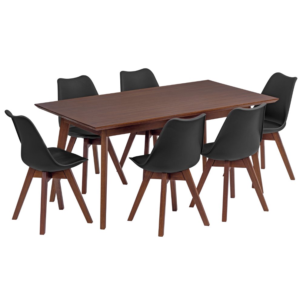 mesa retangular 6 cadeiras vertice nozes em madeira macica com cadeira leda madebal 4