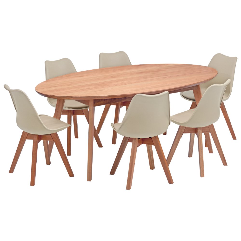 mesa oval 6 cadeiras vertice em madeira macica com cadeira leda madebal 3