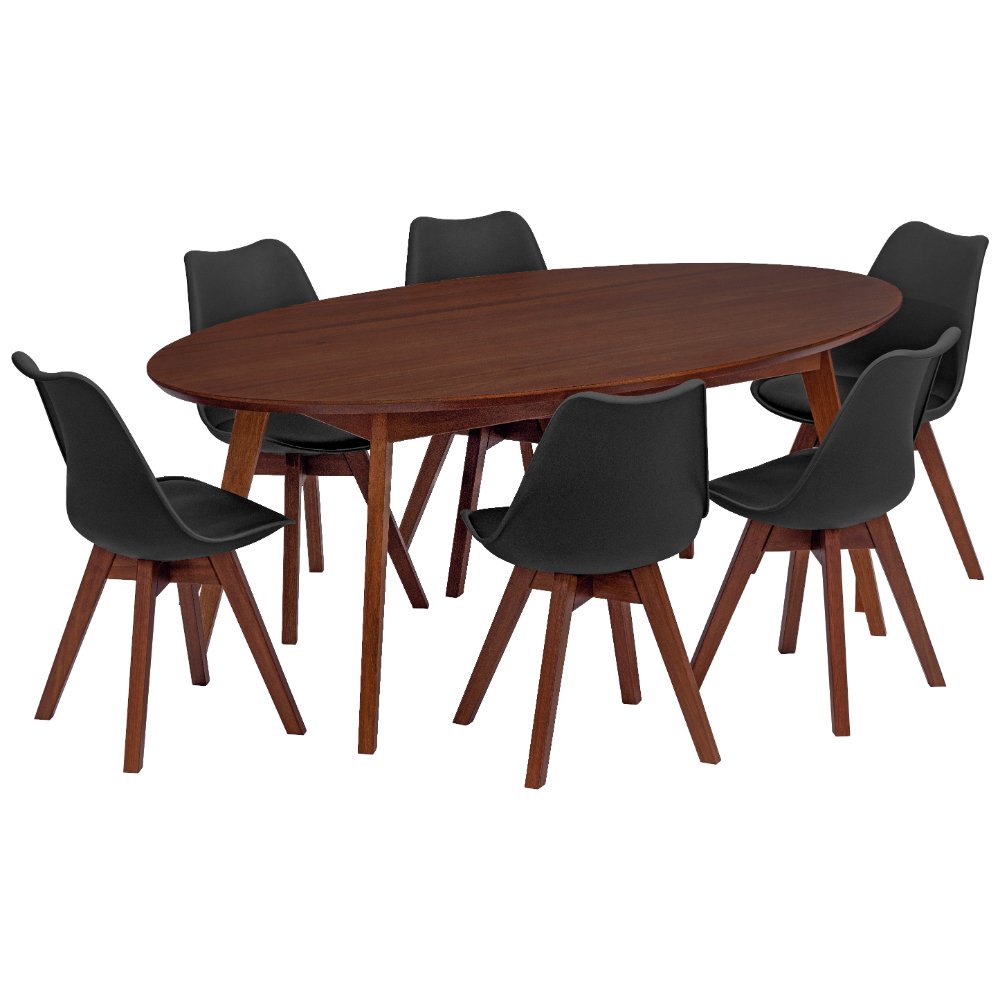 mesa oval 6 lugares vertice nozes em madeira macica com cadeira leda madebal 2