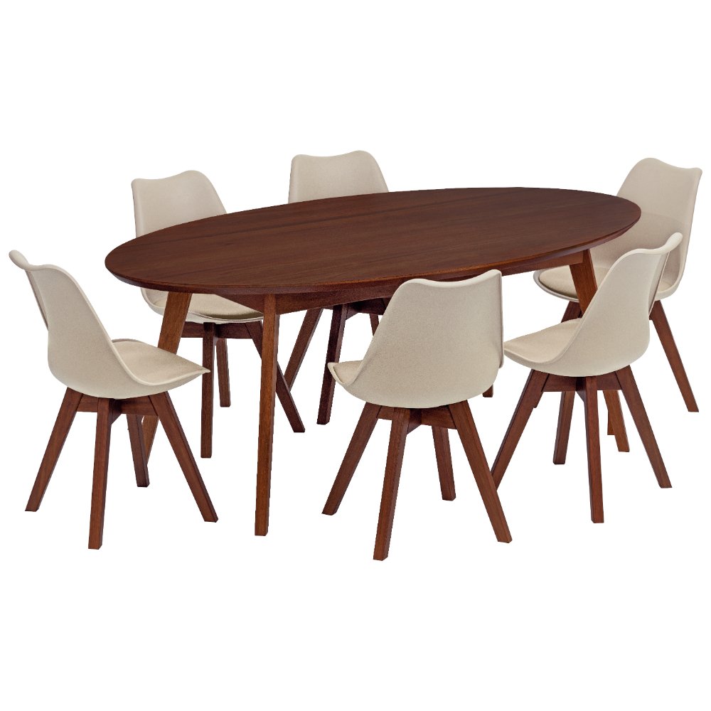 mesa oval 6 lugares vertice nozes em madeira macica com cadeira leda madebal 3