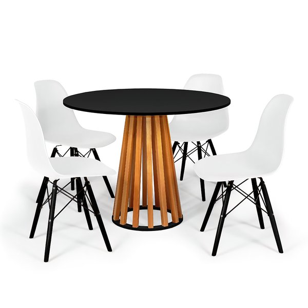 mesa de jantar redonda preta 100cm talia amadeirada cm 4 cadeiras eiffel 2