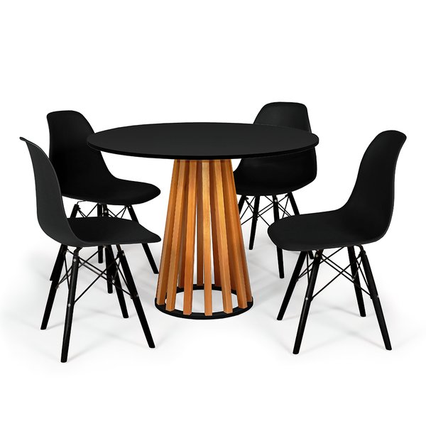 mesa de jantar redonda preta 100cm talia amadeirada cm 4 cadeiras eiffel 3