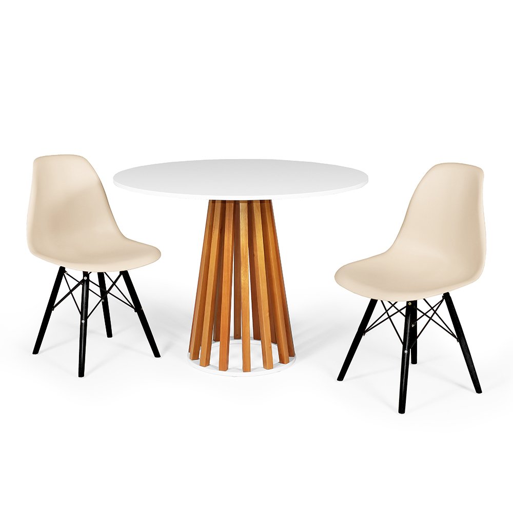 mesa de jantar redonda branca 100cm talia amadeirada com 2 cadeiras eames eiffel 2