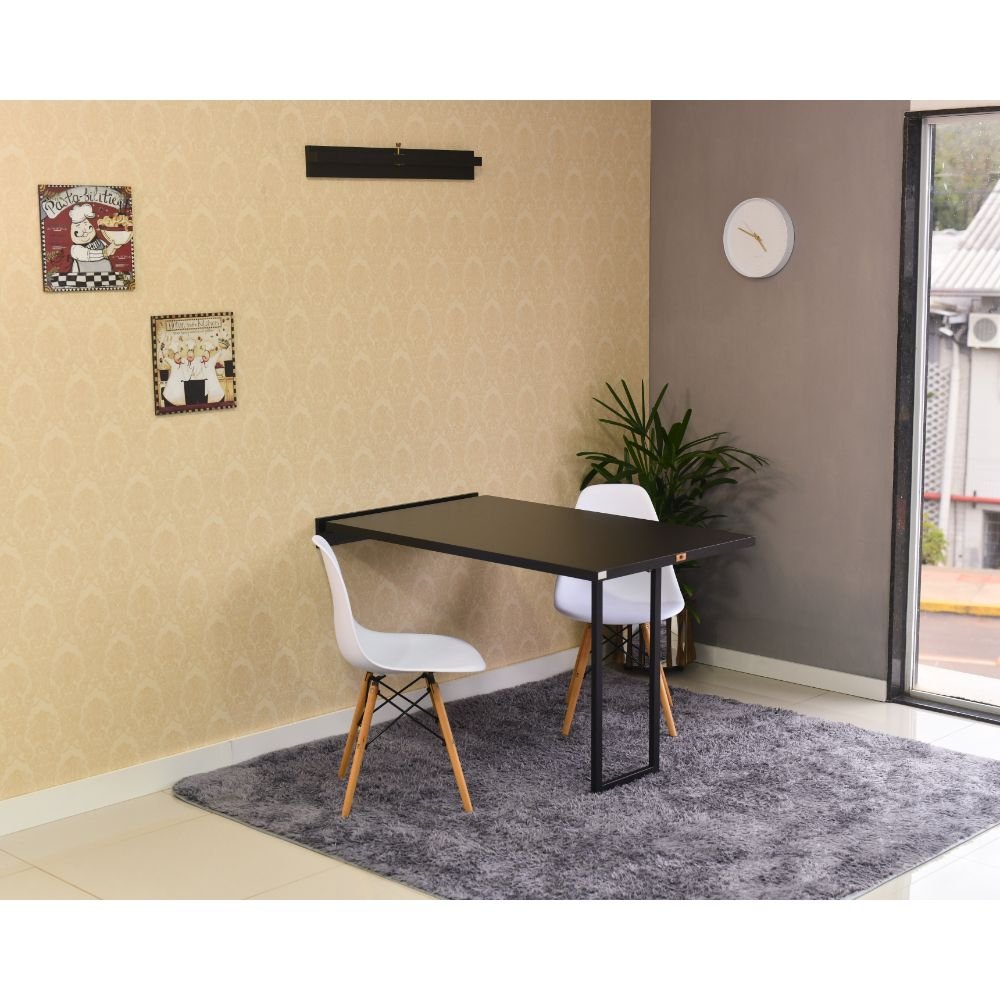 mesa dobravel retratil de parede 120x75 com 2 cadeiras eames eiffel branca 4