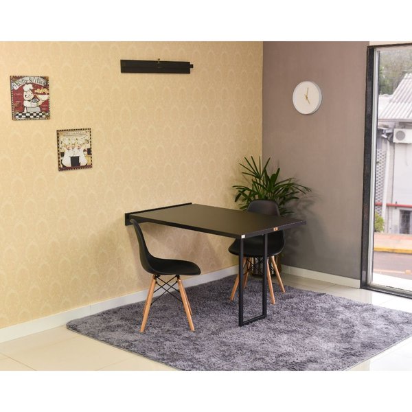 mesa dobravel retratil de parede 120x75 preta com 2 cadeiras eames eiffel preta 4