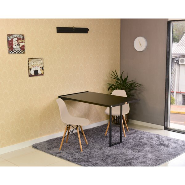 mesa dobravel retratil de parede 120x75 preta com 2 cadeiras eames eiffel nude 4