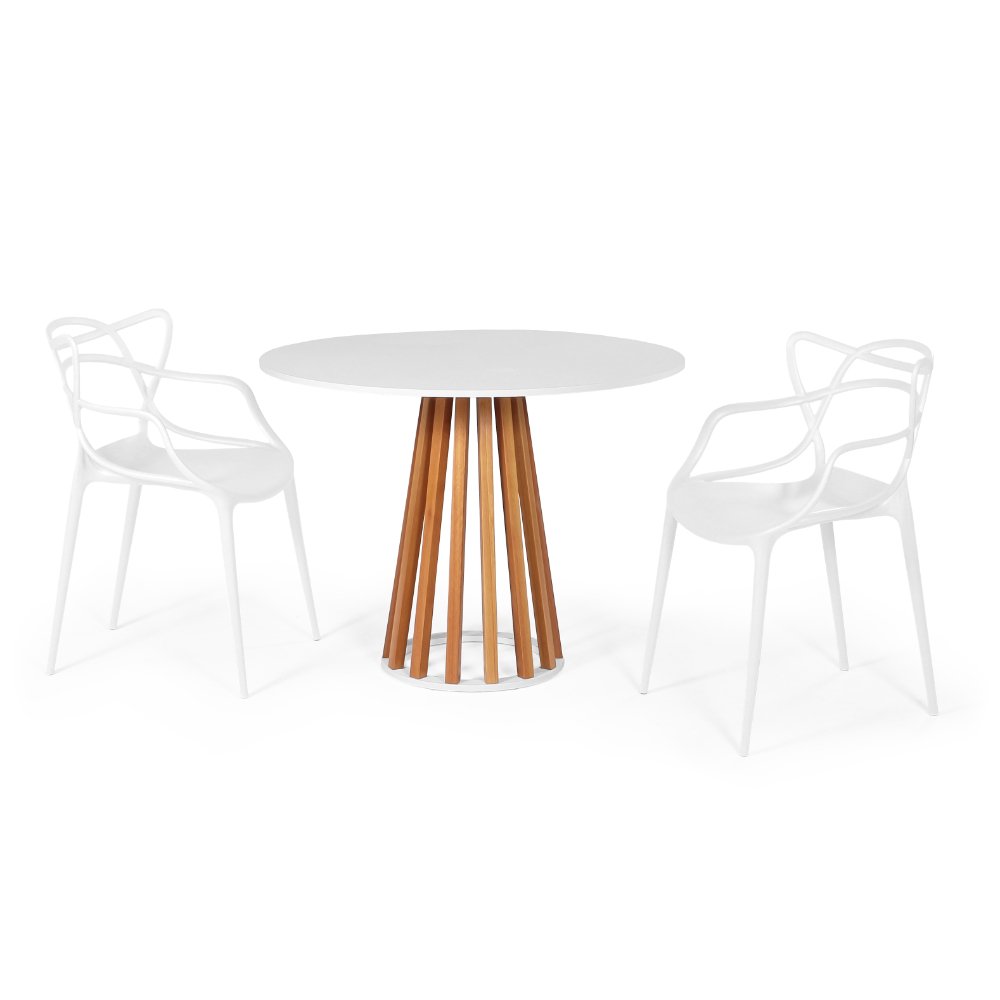mesa de jantar redonda branca 100cm com 2 cadeiras allegra 4