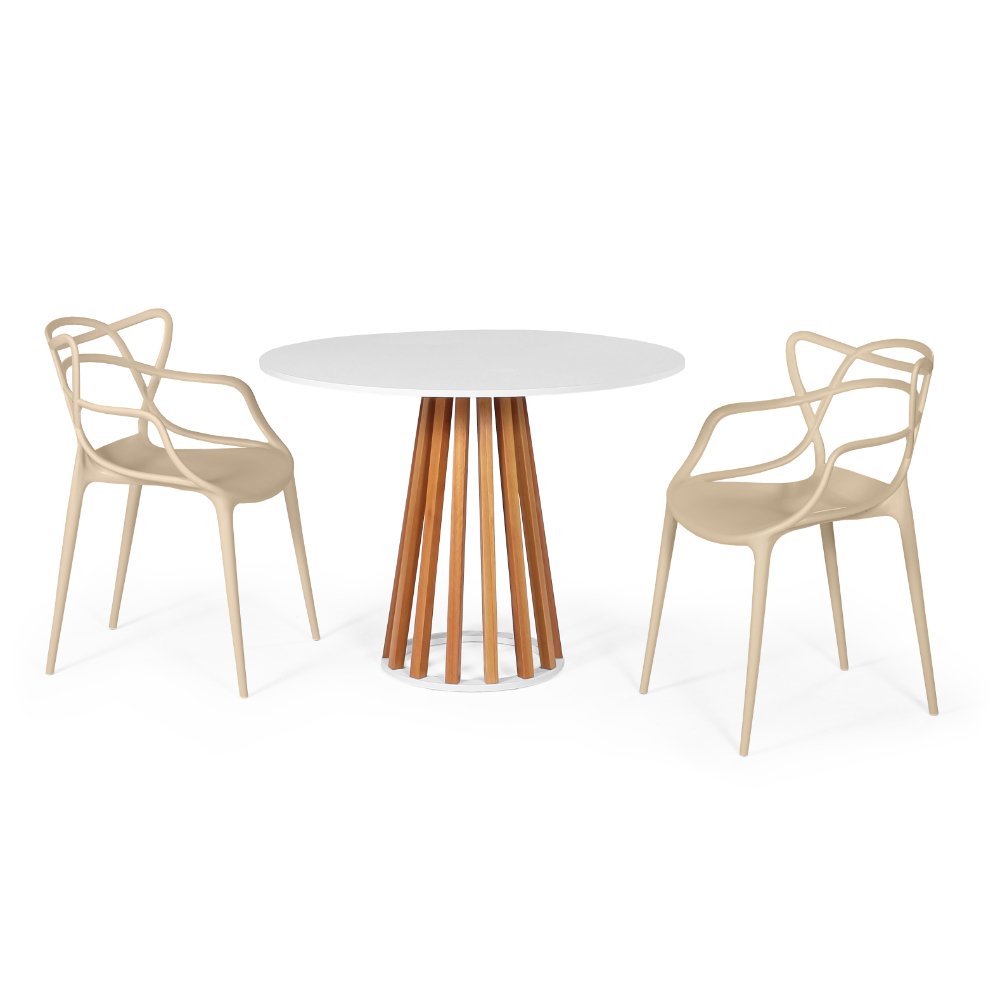 mesa de jantar redonda branca 100cm com 2 cadeiras allegra 6