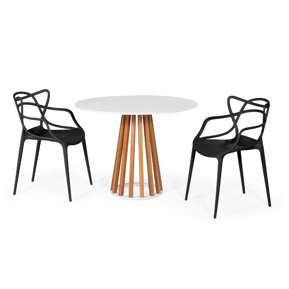 mesa de jantar redonda branca 100cm com 2 cadeiras allegra 7