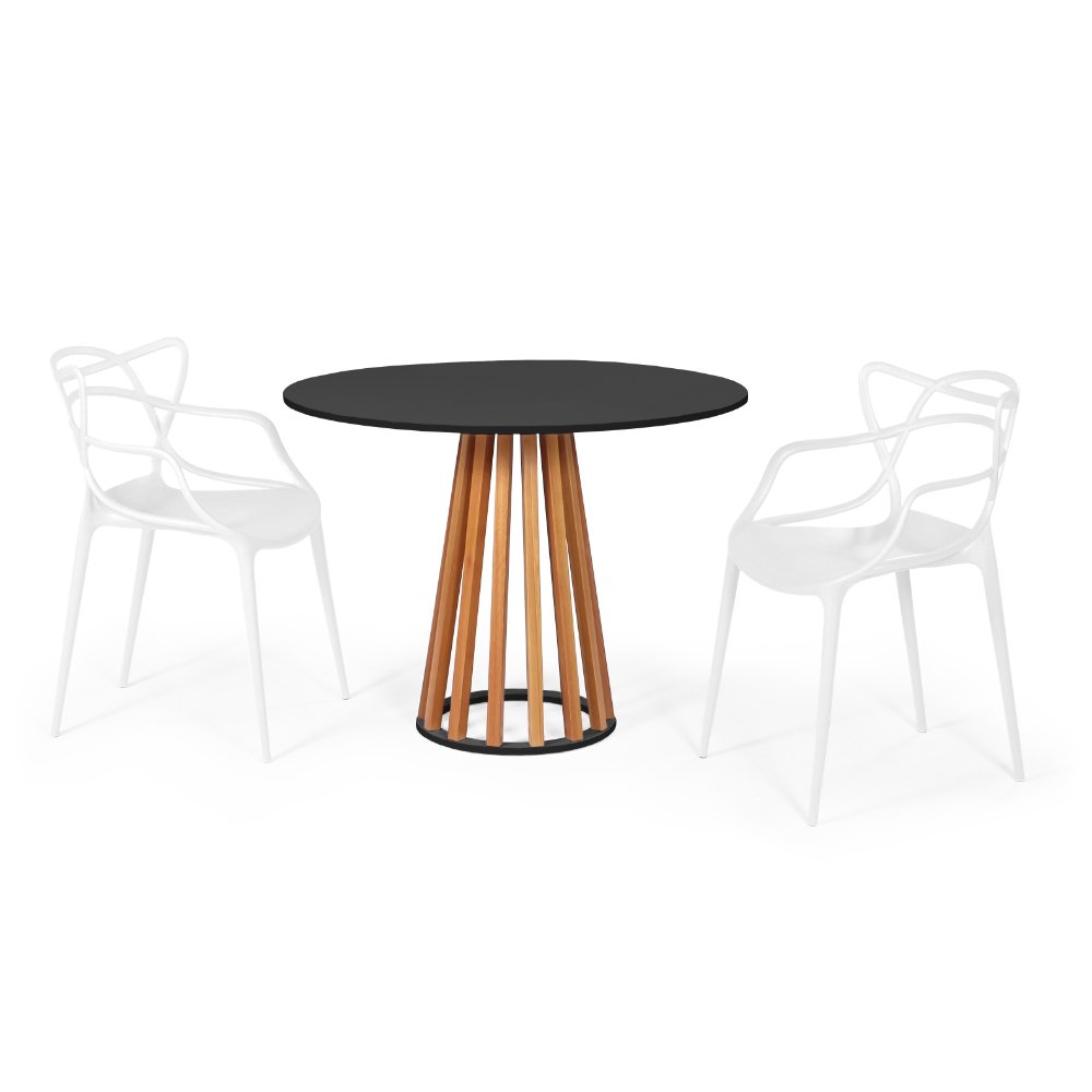 mesa de jantar redonda preta 100cm talia amadeirada com 2 cadeiras allegra 4