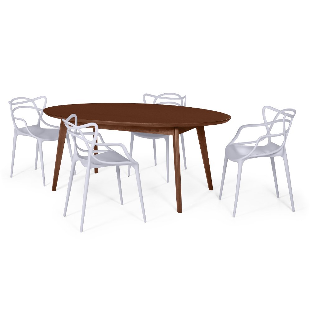 mesa de jantar oval 190cm vertice em madeira macica madebal com 4 cadeiras allegra 5