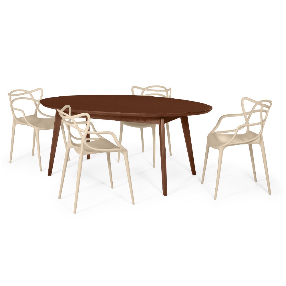 mesa de jantar oval 190cm vertice em madeira macica madebal com 4 cadeiras allegra 6
