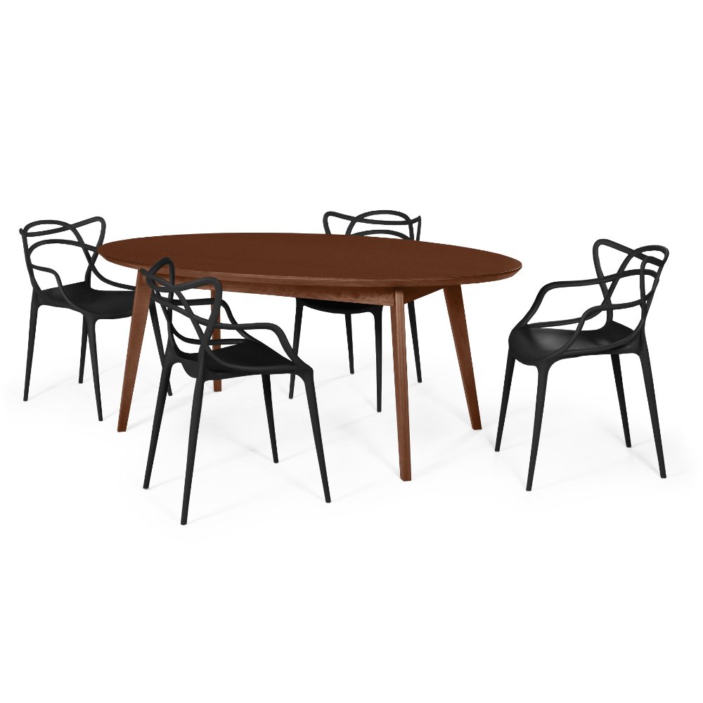 mesa de jantar oval 190cm vertice em madeira macica madebal com 4 cadeiras allegra 7