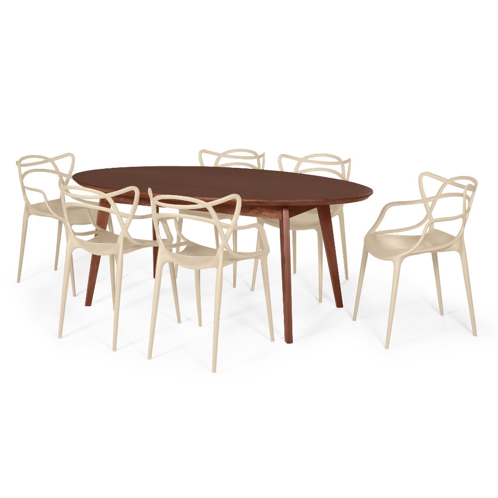 mesa de jantar oval vertice 190cm em madeira macica com 6 cadeiras allegra 6
