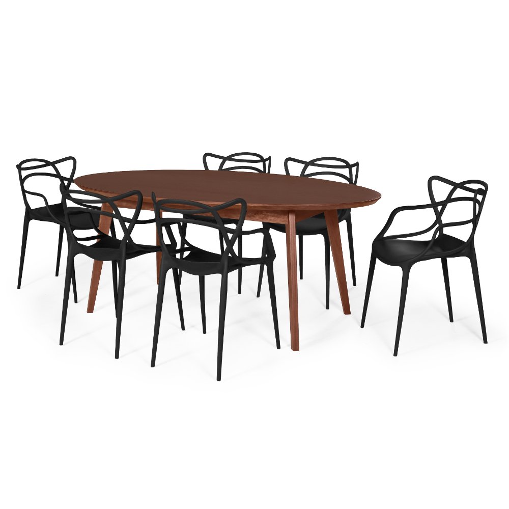 mesa de jantar oval vertice 190cm em madeira macica com 6 cadeiras allegra 7
