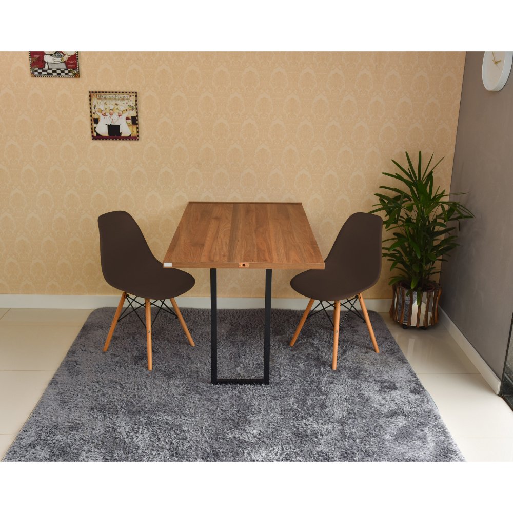 mesa dobravel retratil de parede 120x75 noronha com 2 cadeiras eames eiffel marrom 2