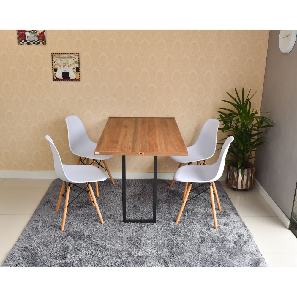 mesa dobravel retratil de parede 120x75 noronha com 4 cadeiras eames eiffel branca 2