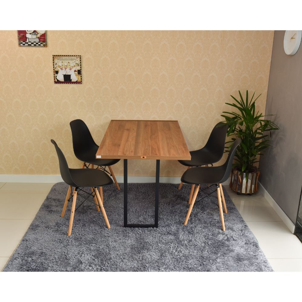 mesa dobravel retratil de parede 120x75 noronha com 4 cadeiras eames eiffel preta 3