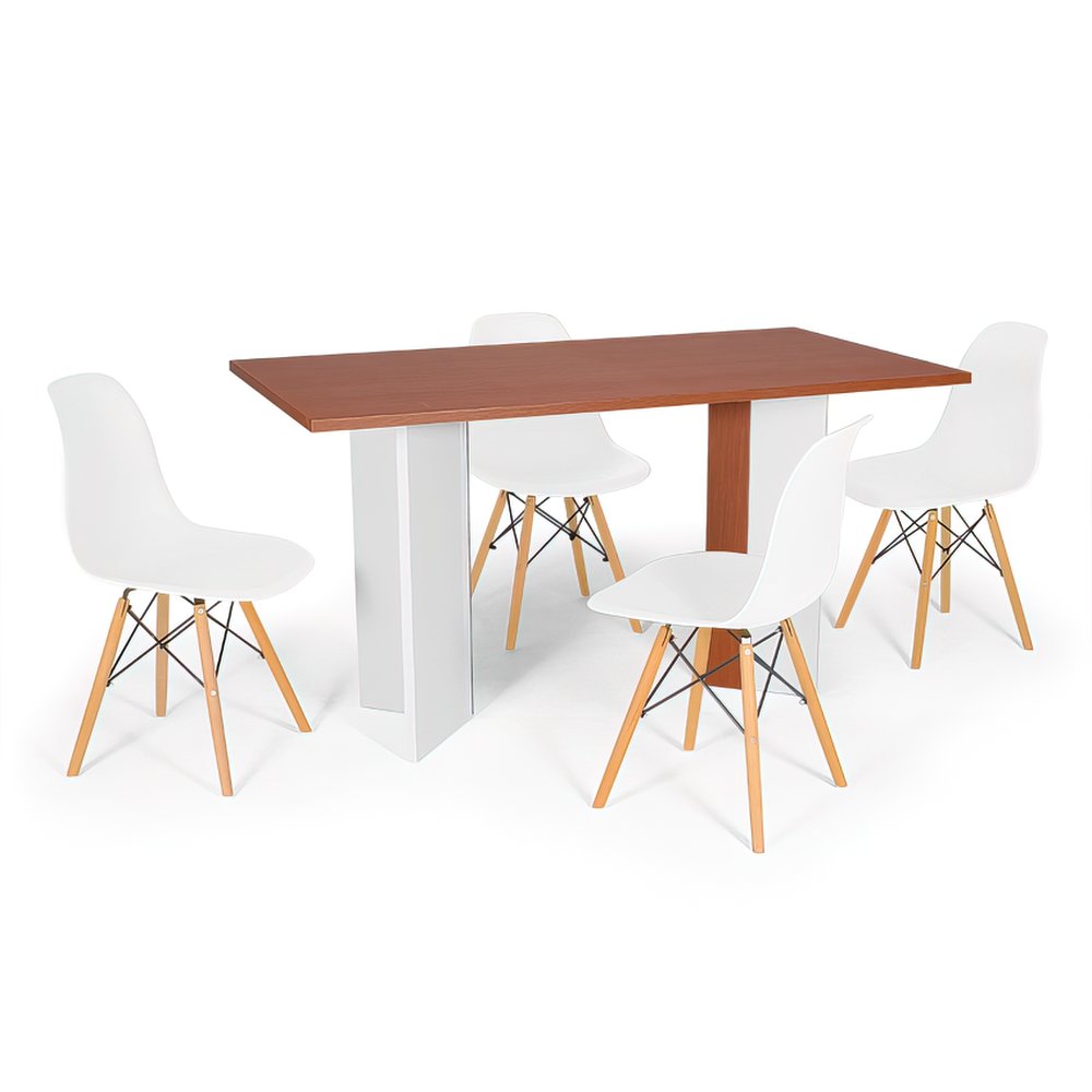 mesa de jantar retangular 4 lugares lia off white 150cm com cadeira eiffel sonetto moveis 5