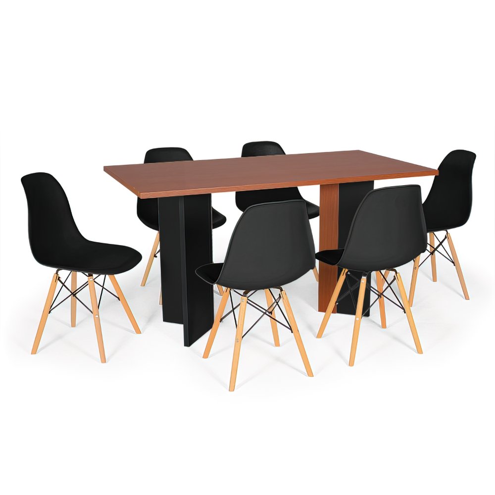 mesa de jantar retangular 6 lugares lia preto cherry com cadeira eames eiffel sonetto moveis 8