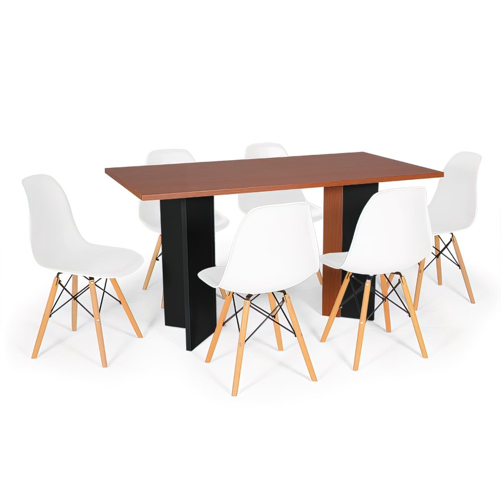 mesa de jantar retangular 6 lugares lia preto cherry com cadeira eames eiffel sonetto moveis 15