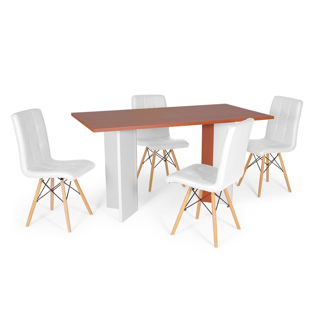 mesa de jantar retangular 4 lugares lia off white cherry sonetto moveis com cadeira eames eiffel 3
