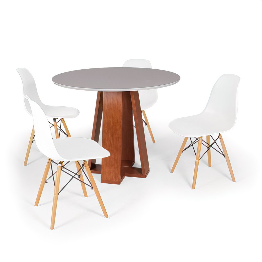 mesa de jantar redonda 4 lugares styllo off white sonetto moveis com cadeira eames eiffel 5