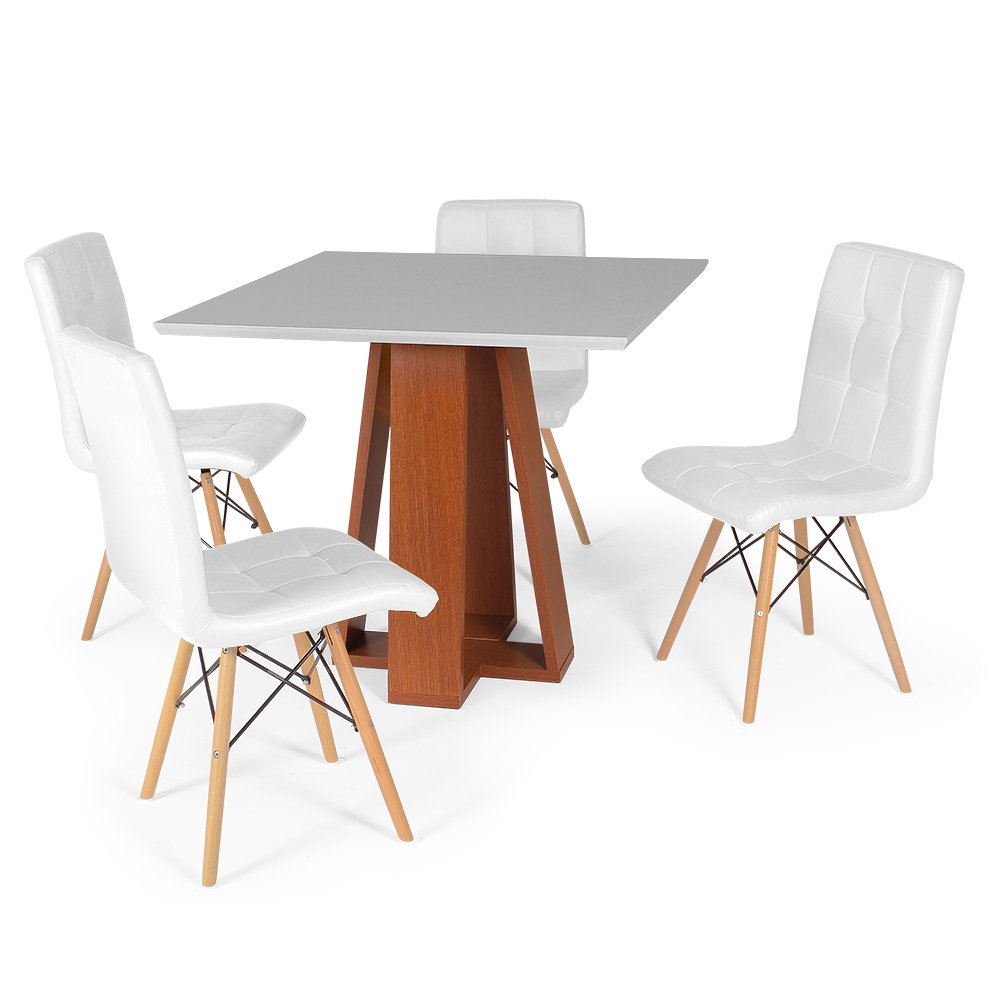 mesa de jantar quadrada 4 lugares luci off white 90x90cm com cadeiras eiffel gomos sonetto moveis 3