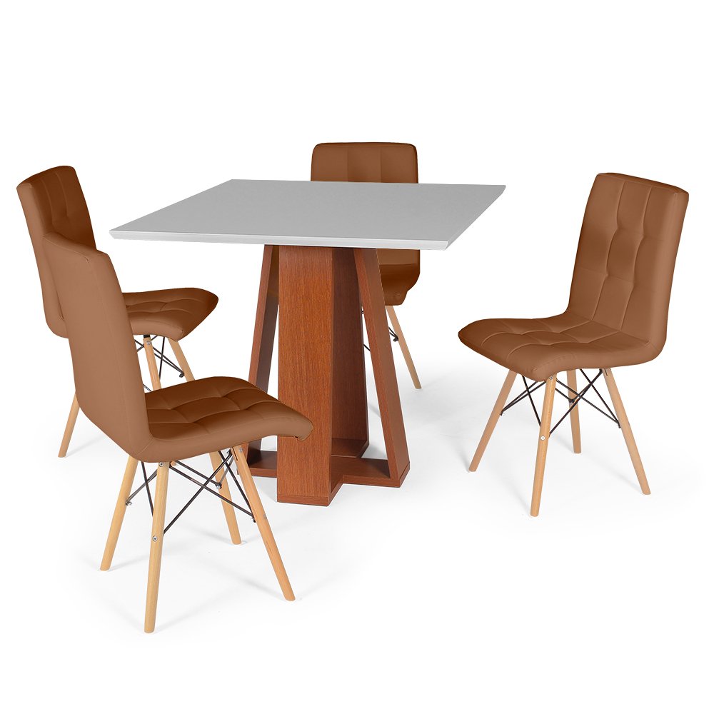 mesa de jantar quadrada 4 lugares luci off white 90x90cm com cadeiras eiffel gomos sonetto moveis 5
