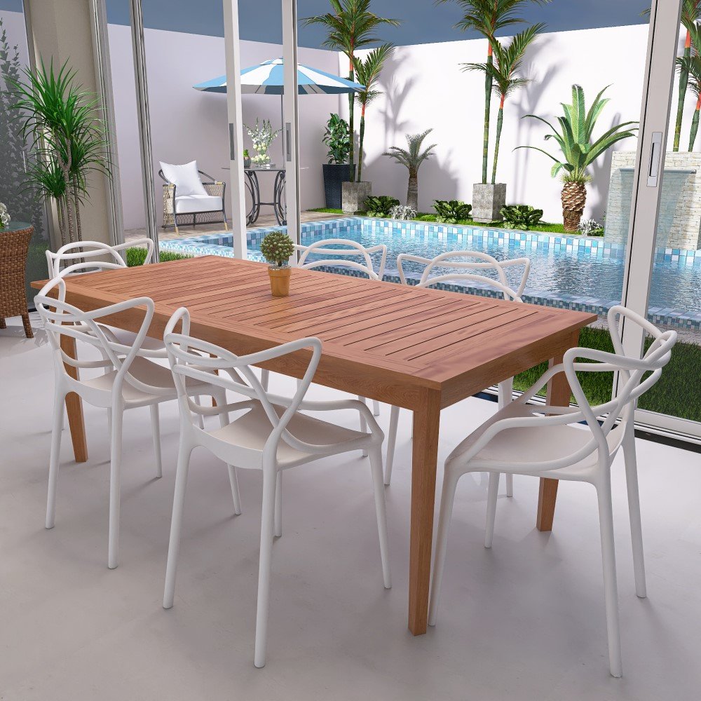 mesa de jantar retangular 186cm em madeira macica com cadeiras allegra 5