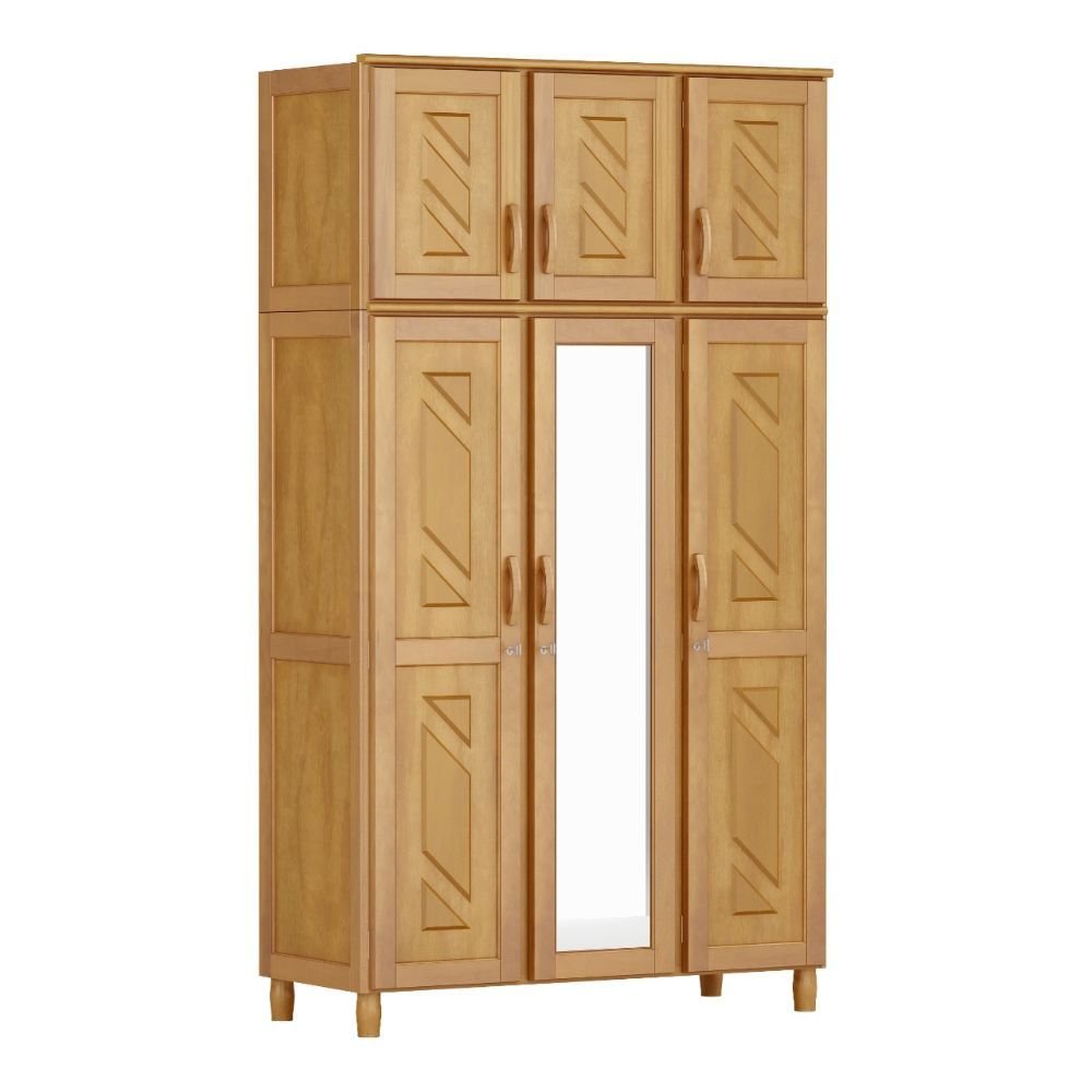guarda roupa de solteiro 3 portas com espelho em madeira macica moveis cavazotto