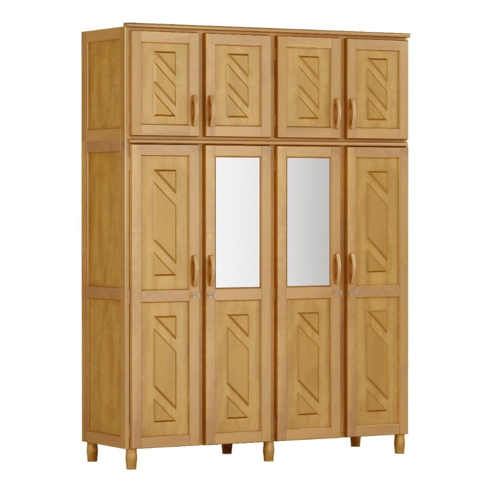 guarda roupa de solteiro grecia 4 portas com espelho e maleiro em madeira macica moveis cavazotto