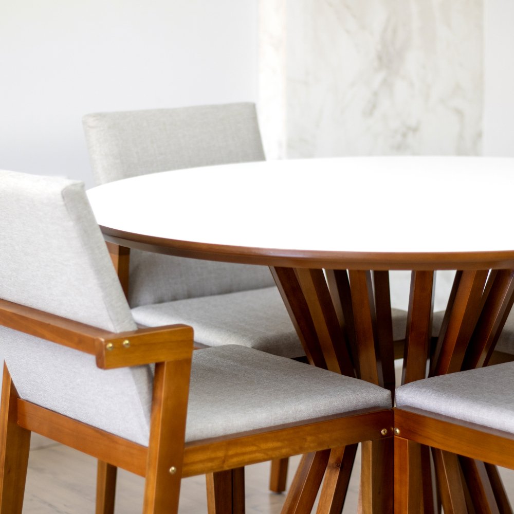 mesa de jantar redonda 120cm branca cecilia amadeirada em madeira macica magazine decor 1