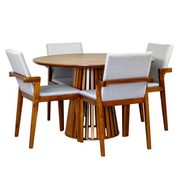 mesa de jantar redonda luana natural amadeirada 120cm com 4 cadeiras estofadas isabela magazine decor 2