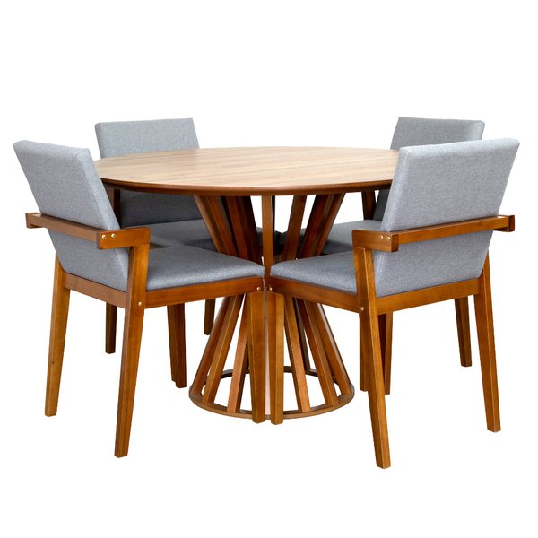 Conjunto Mesa de Jantar Redonda 1,20 Com 4 Cadeiras Madeira Maciça Linho -  Gamma Móveis