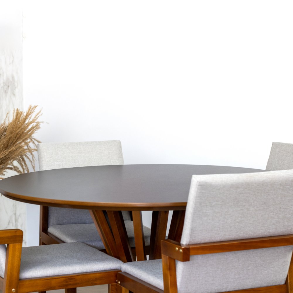 mesa de jantar redonda 120cm preta cecilia amadeirada com 4 cadeiras estofadas isabela 5