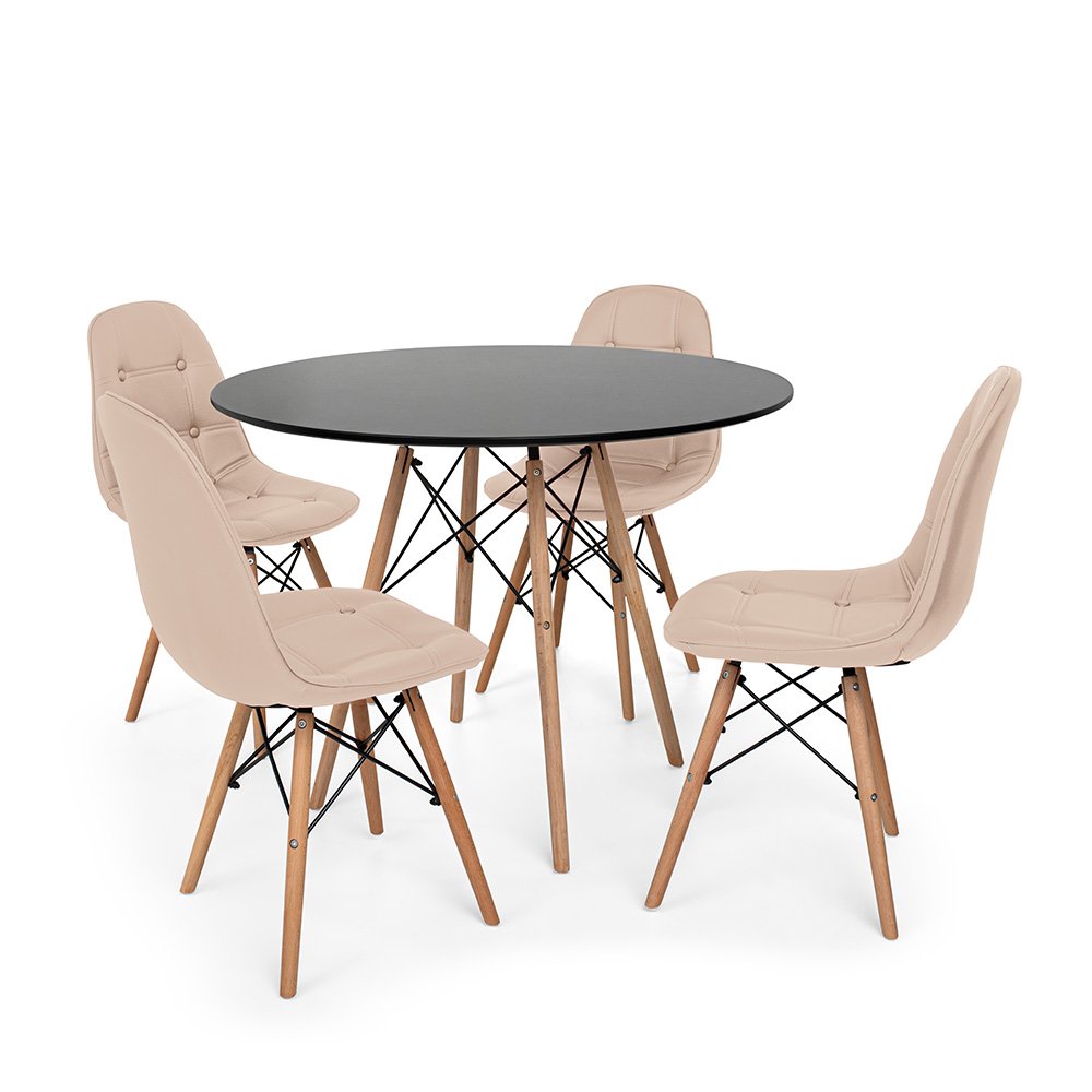 mesa de jantar redonda 120cm eiffel preta com 4 cadeiras eiffel botone magazine decor 4