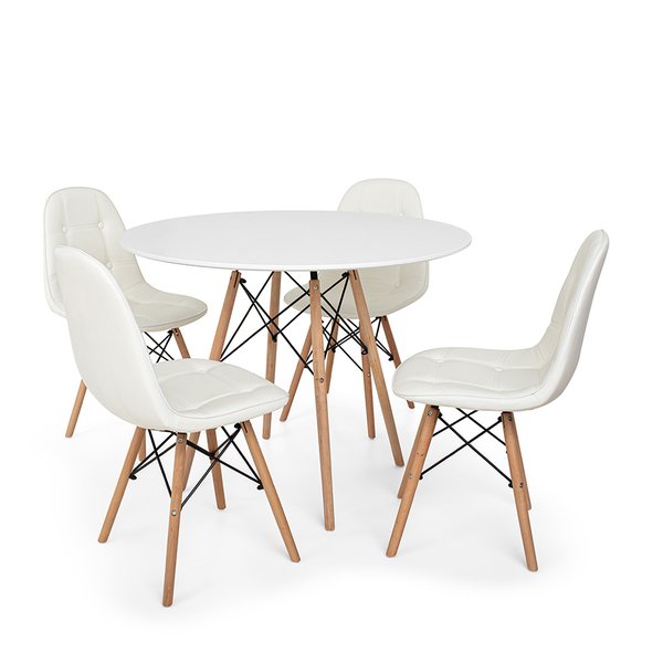 mesa de jantar redonda 120cm eiffel branca com 4 cadeiras eiffel botone magazine decor 1