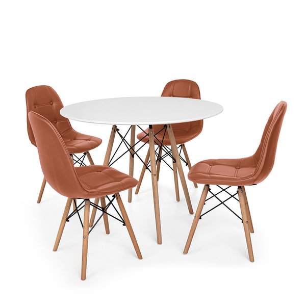 mesa de jantar redonda 120cm eiffel branca com 4 cadeiras eiffel botone magazine decor 3