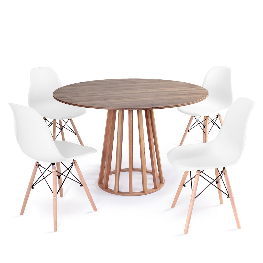 mesa de jantar redonda talia amadeirada 120cm com 4 cadeiras eiffel 1