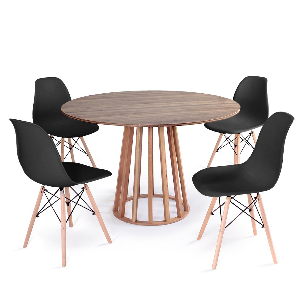 mesa de jantar redonda talia amadeirada 120cm com 4 cadeiras eiffel 11
