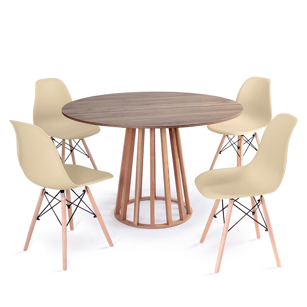 mesa de jantar redonda talia amadeirada 120cm com 4 cadeiras eiffel 12