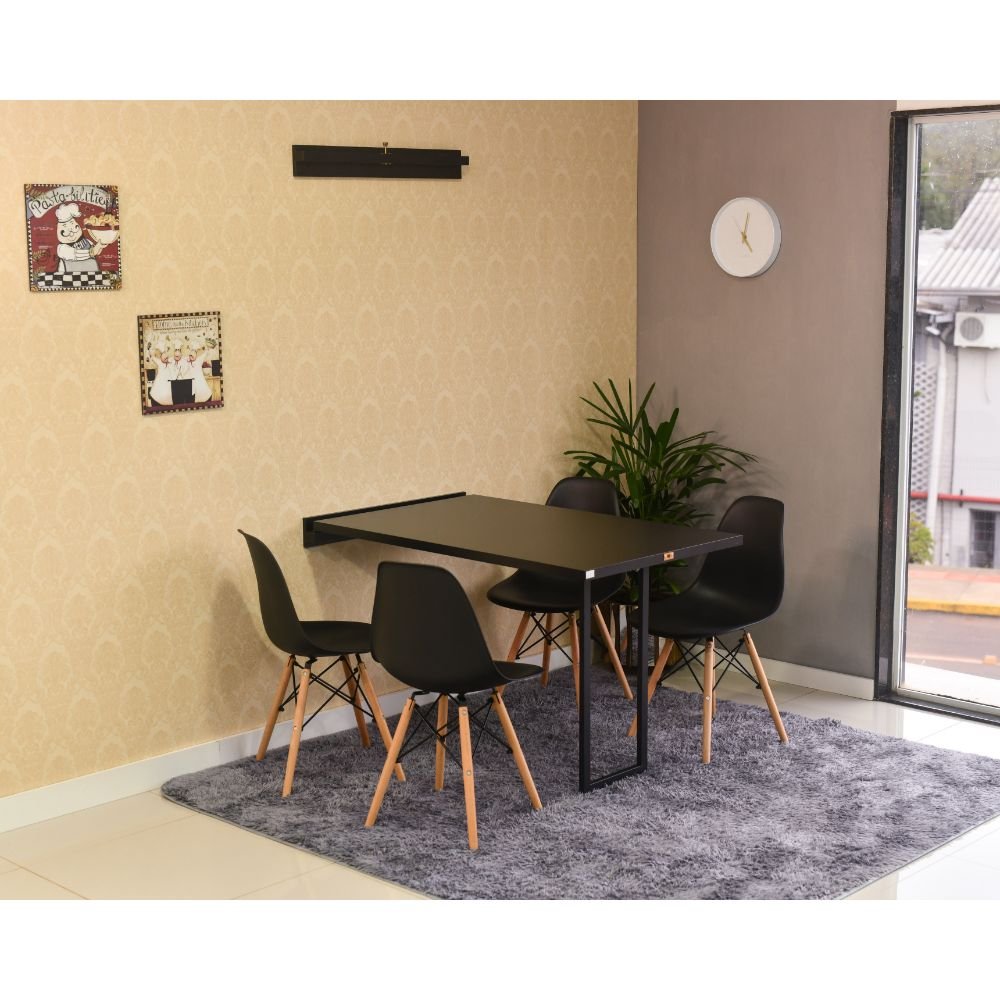 mesa dobravel retratil de parede 120x75 preta com 4 cadeiras eames eiffel magazine decor 4