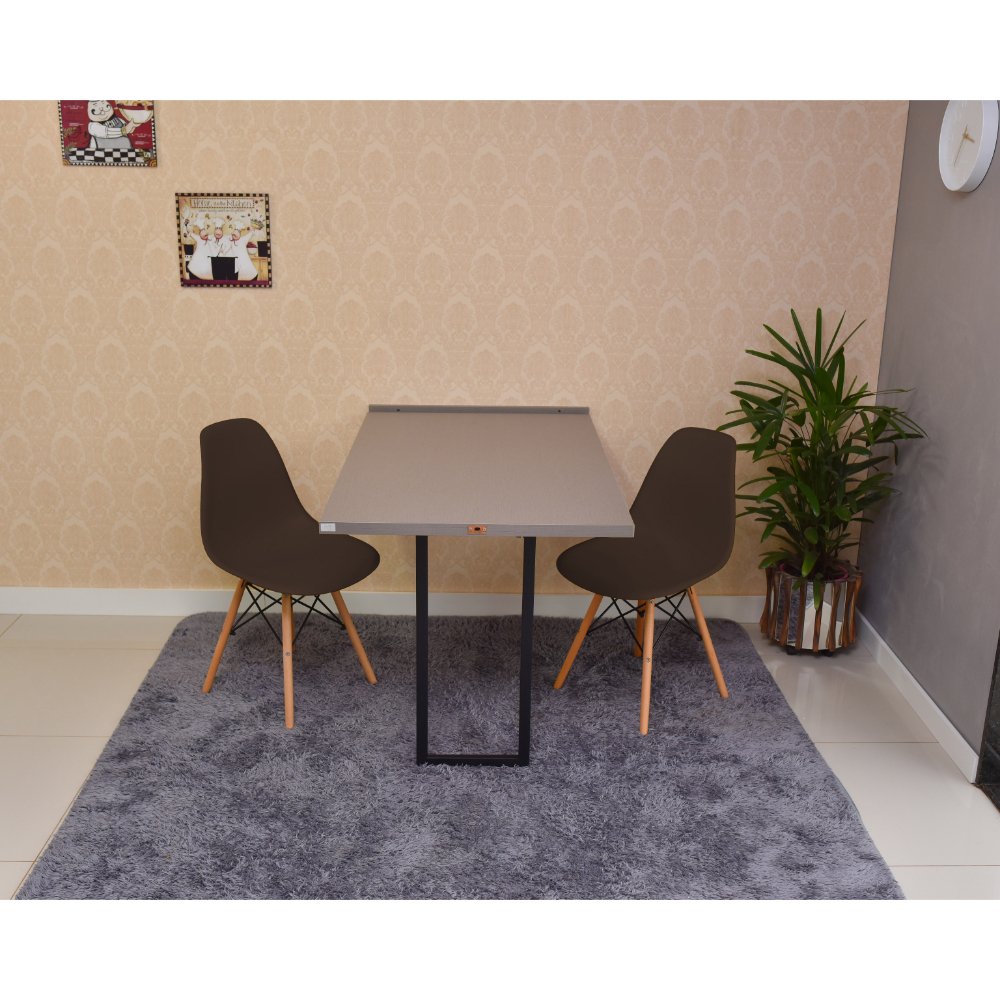 mesa dobravel retratil de parede 120x75 volpi com 2 cadeiras eames eiffel marrom 2