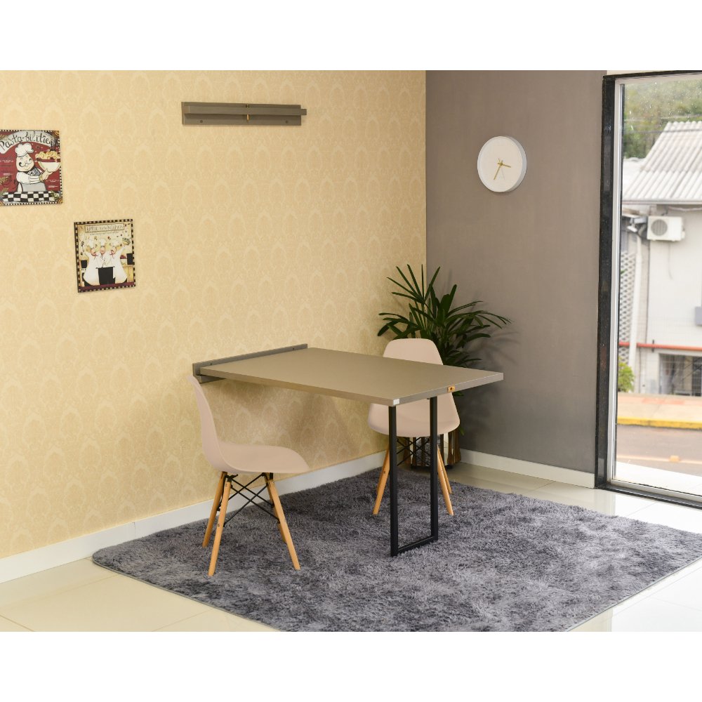 mesa dobravel retratil de parede 120x75 volpi com 2 cadeiras eames eiffel nude 2
