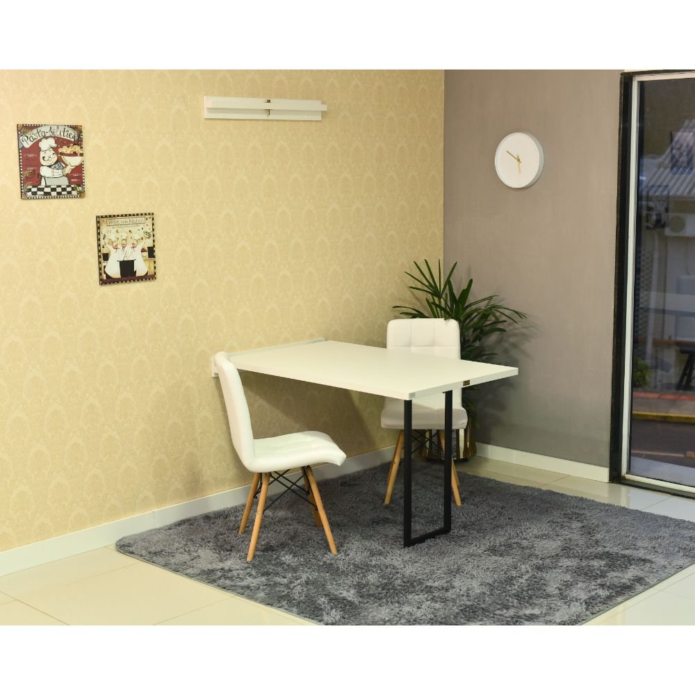 mesa dobravel retratil de parede branca 120x75 com 2 cadeiras eiffel gomos branco 4