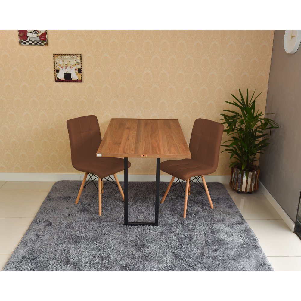 mesa dobravel retratil de parede noronha 120x75 com 2 cadeiras eiffel gomos marrom 3