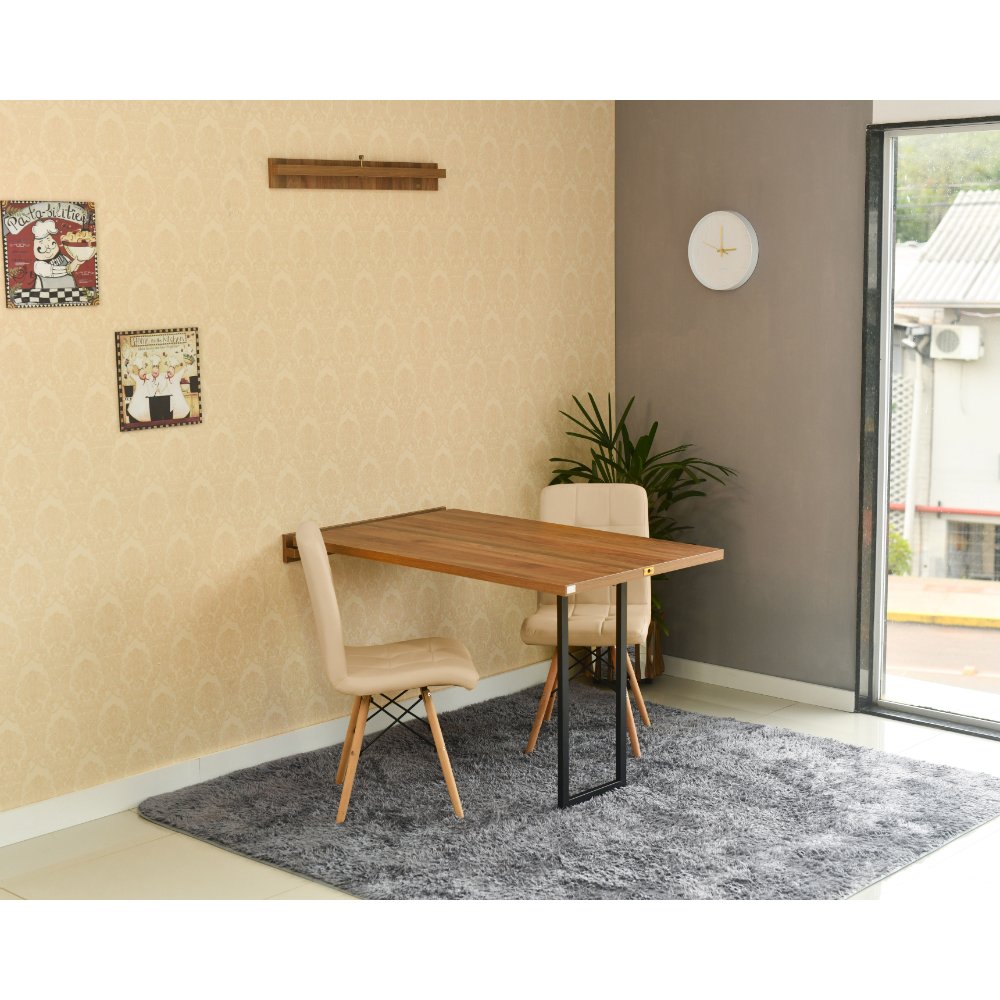 mesa dobravel retratil de parede noronha 120x75 com 2 cadeiras eiffel gomos nude 2